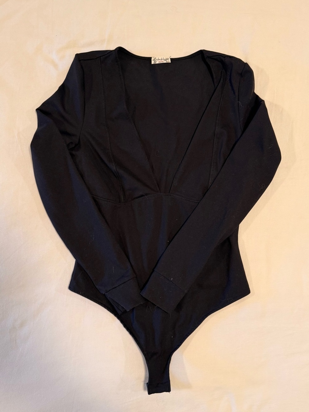 Black Long-Sleeve Plunge Neck Bodysuit